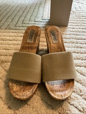 Esprit Wide Strap Cork Slide Sandals in Beige